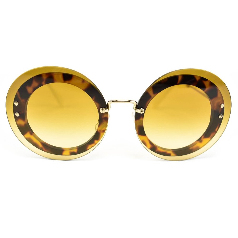 MIU MIU "Reveal": Gold, Metal & Tortoise Brown "Runway" Sunglasses (o) - Picture 5 of 12